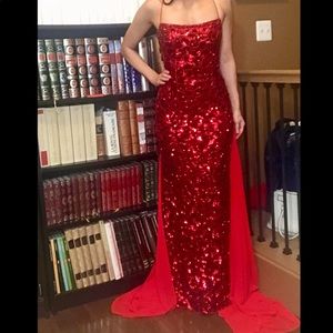 Sherri hill sequin dress prom pageant red size 2 cape included